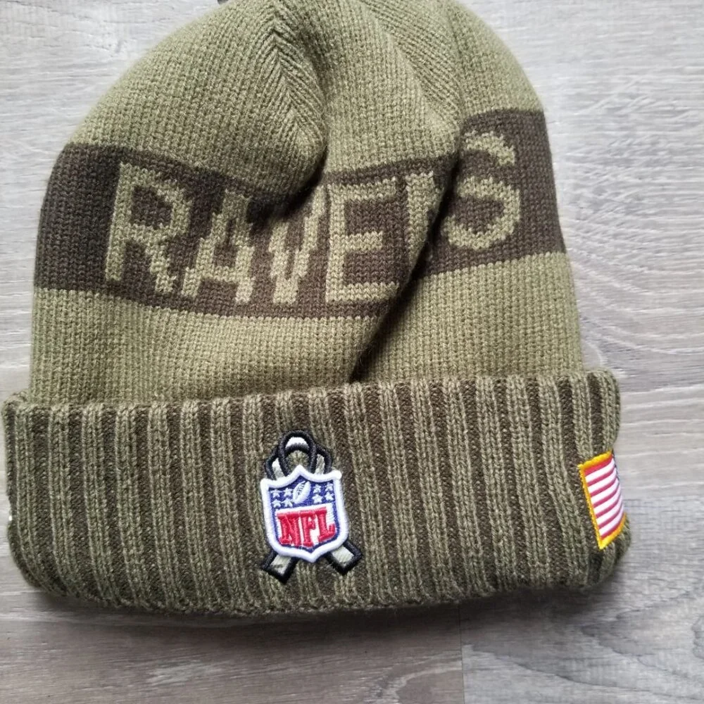 New Era Adult Baltimore Ravens Salute To Service 2025 Olive Green Knit Hat